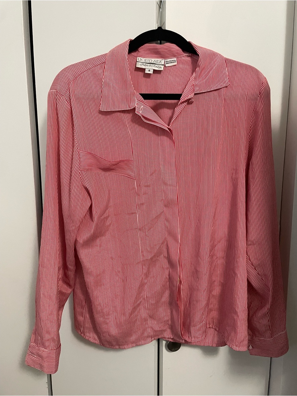 Women's Red Striped Button-Front Blouse